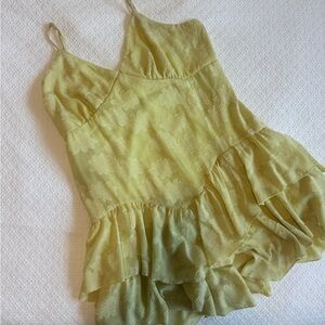 Yellow Ruffled Sleeveless Drop Waist Dress